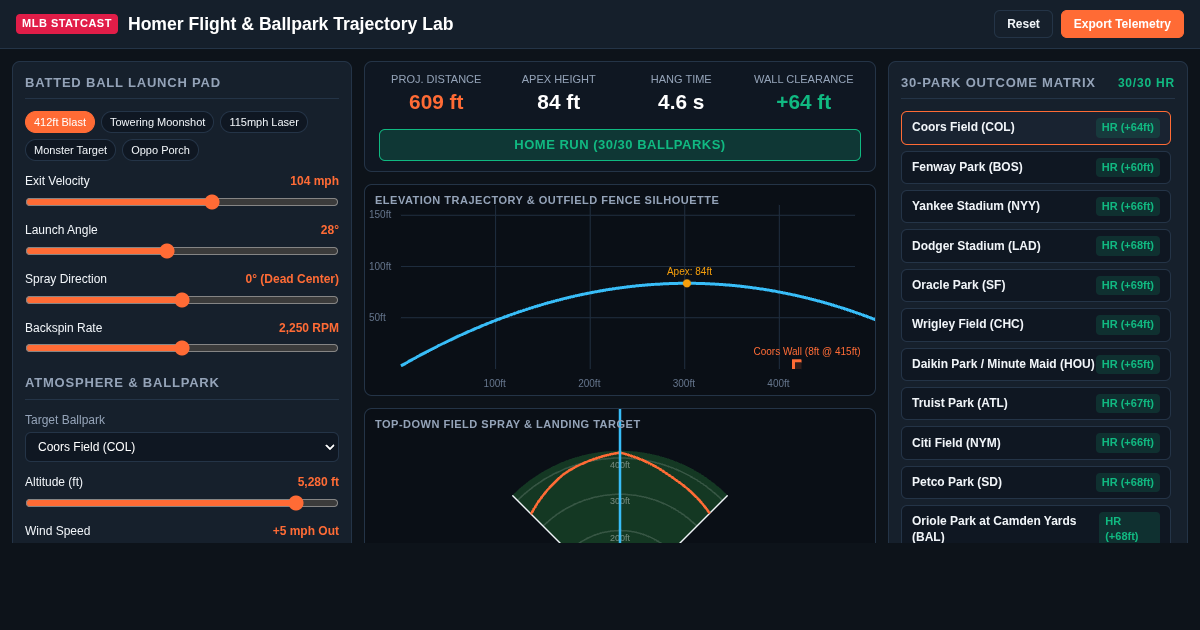 MLB Homer Flight & Ballpark Trajectory Lab preview