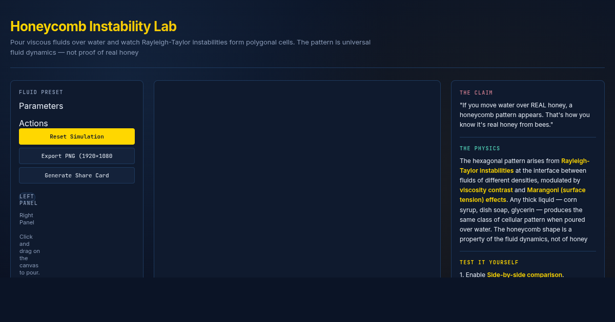 Honeycomb Instability Lab — Fluid Dynamics Simulation preview