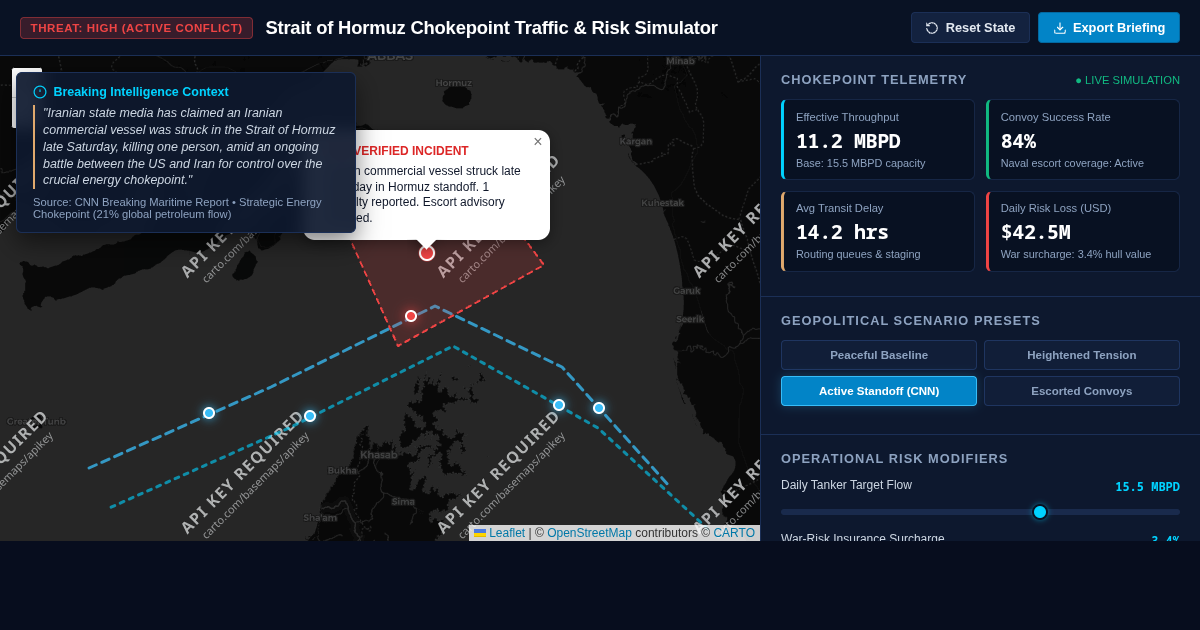 Strait of Hormuz Chokepoint Traffic & Risk Simulator preview