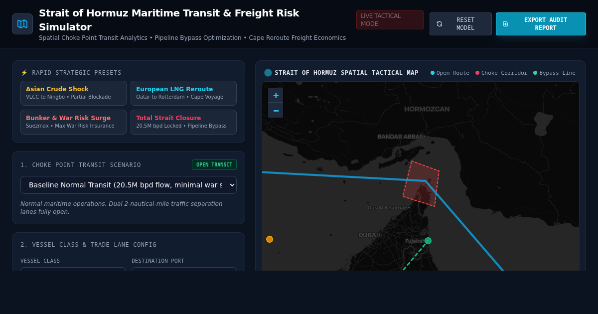 Strait of Hormuz Maritime Transit & Freight Risk Simulator preview