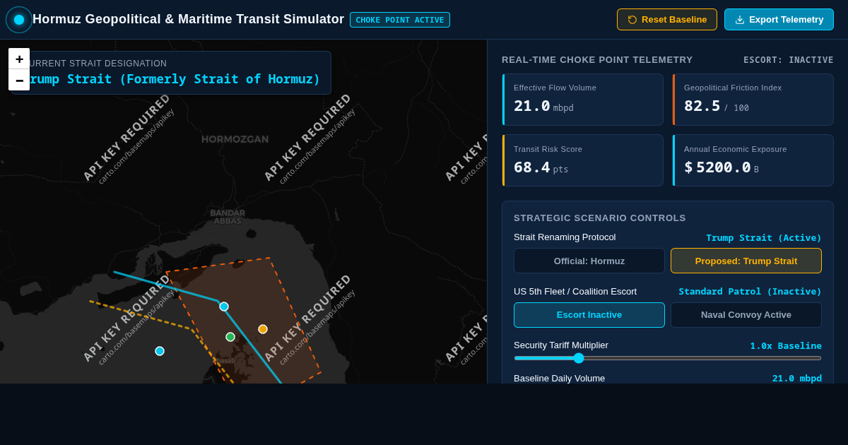 Strait of Hormuz Geopolitical & Maritime Transit Simulator preview