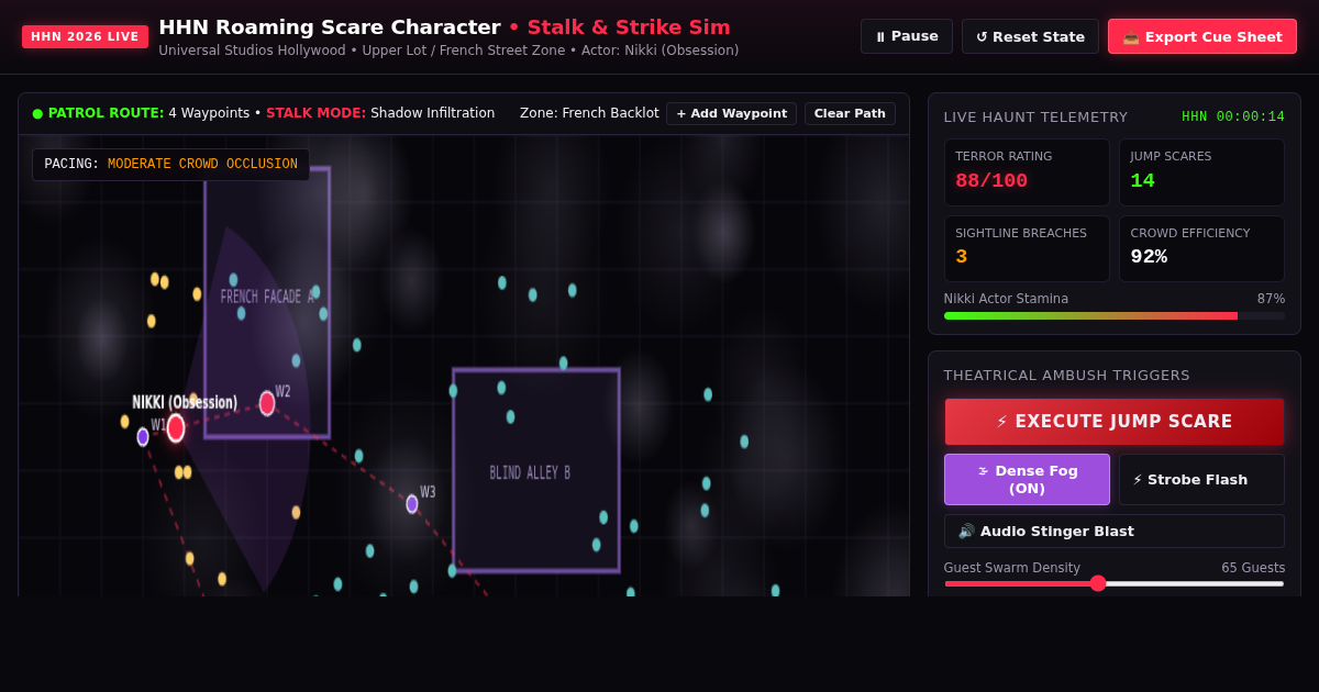 HHN Roaming Scare Character & Route Mechanics Simulator preview