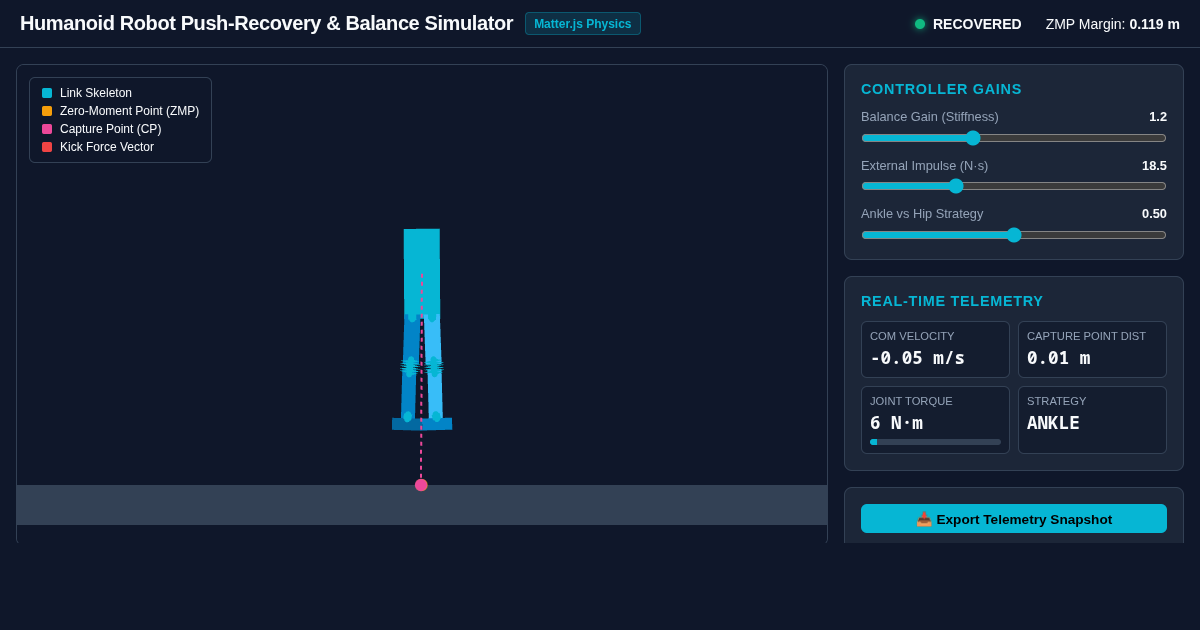 Humanoid Robot Push-Recovery & Balance Simulator preview