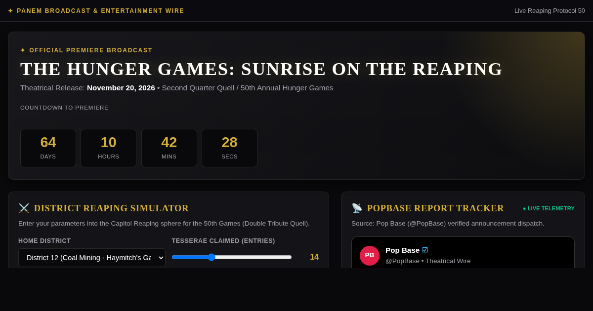The Hunger Games: Sunrise on the Reaping — Release Hub & District Simulator preview