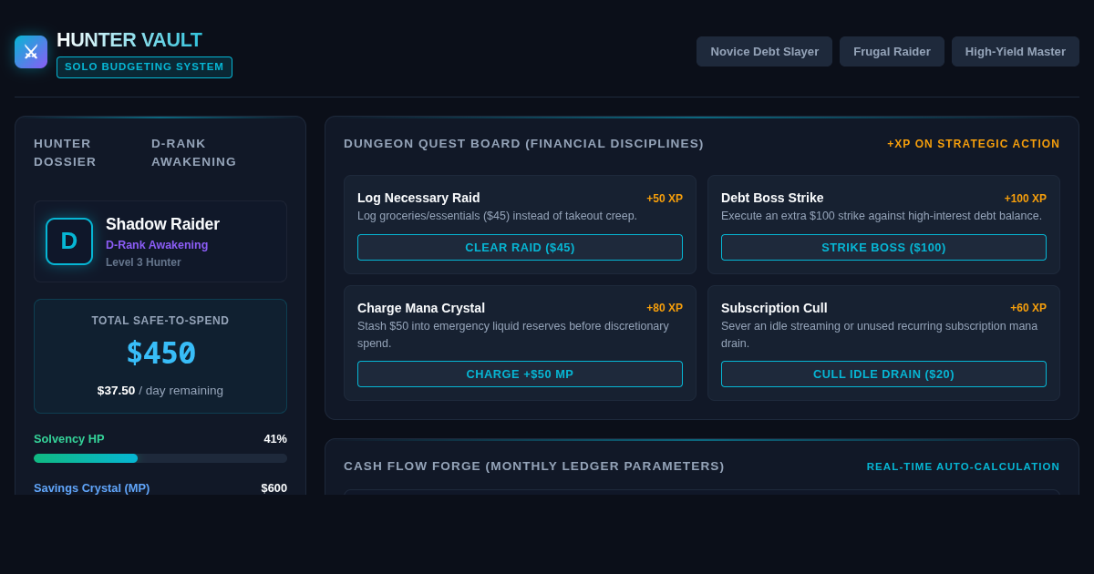 Hunter Vault: Solo Budgeting RPG Progression Engine preview