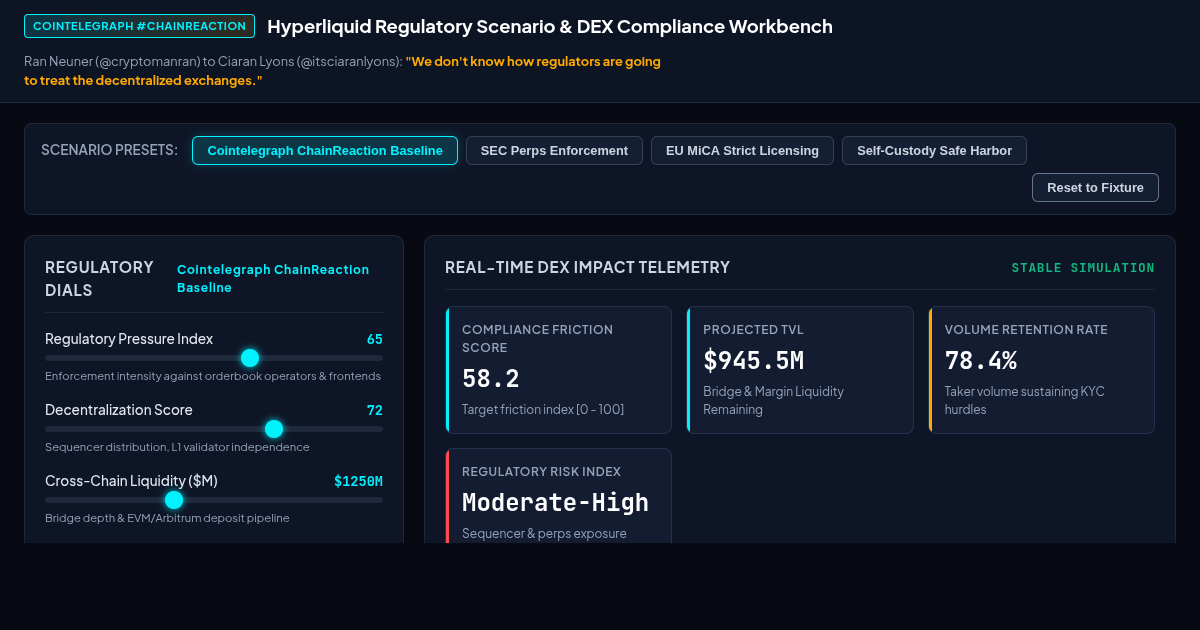 Hyperliquid Regulatory Scenario & DEX Compliance Workbench preview
