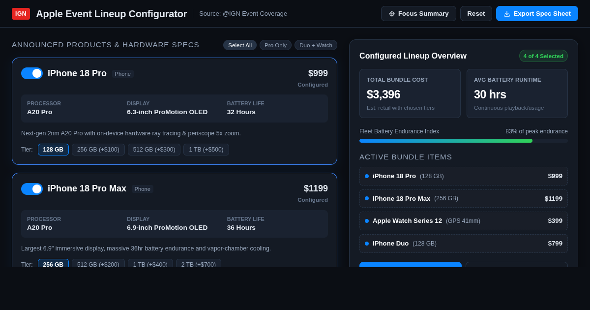 IGN Apple Event Lineup Configurator & Spec Comparator preview