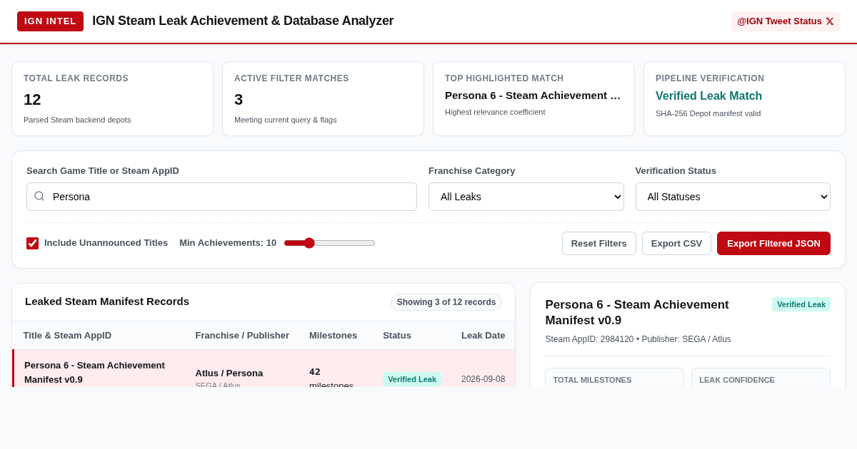 IGN Steam Leak Achievement & Database Analyzer preview