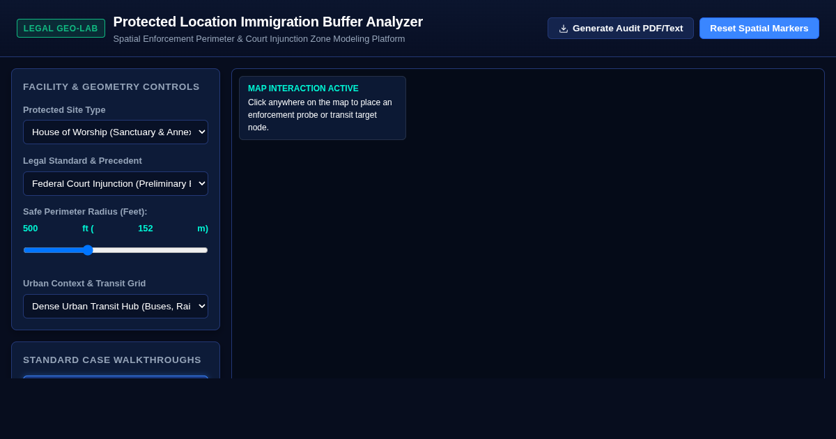 Protected Location Immigration Buffer Analyzer | Safe Harbor Spatial Law Lab preview