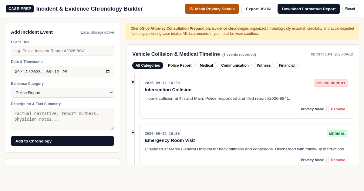 Incident & Evidence Chronology Builder preview