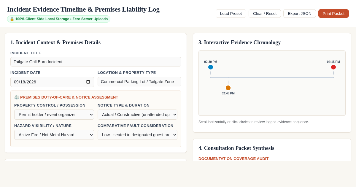 Incident Evidence Timeline & Premises Liability Log preview