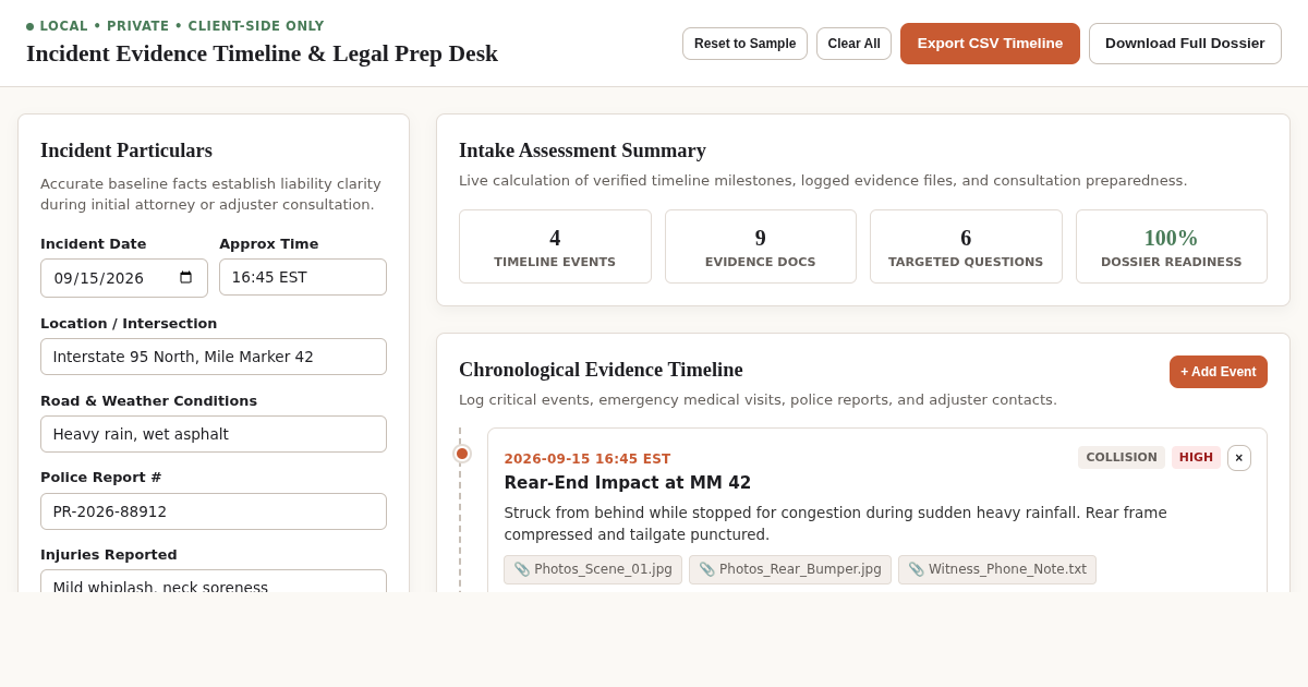 Incident Evidence Timeline & Legal Prep Desk preview