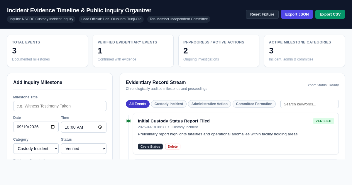 Incident Evidence Timeline & Public Inquiry Organizer preview
