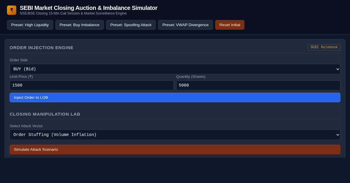 SEBI Market Closing Auction & Imbalance Simulator preview