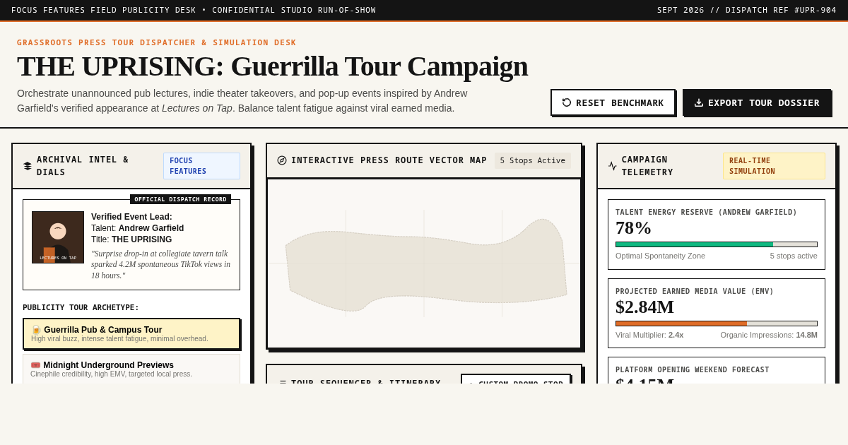 THE UPRISING: Grassroots Tour Dispatcher & Campaign Simulator preview