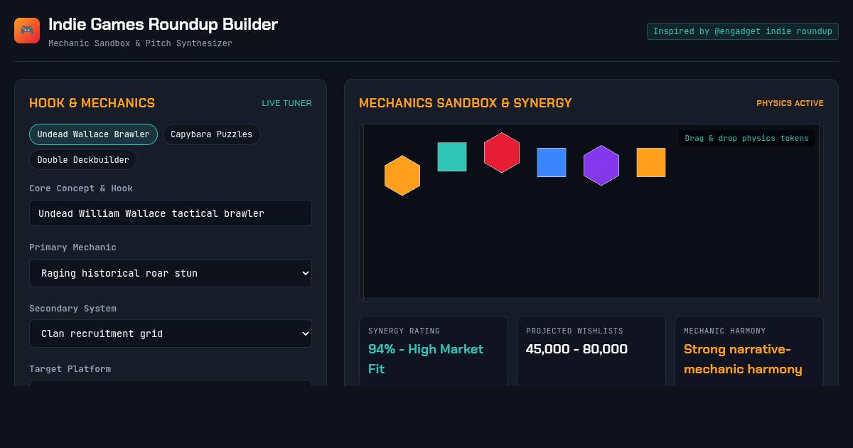 Indie Games Roundup Builder & Mechanics Sandbox preview