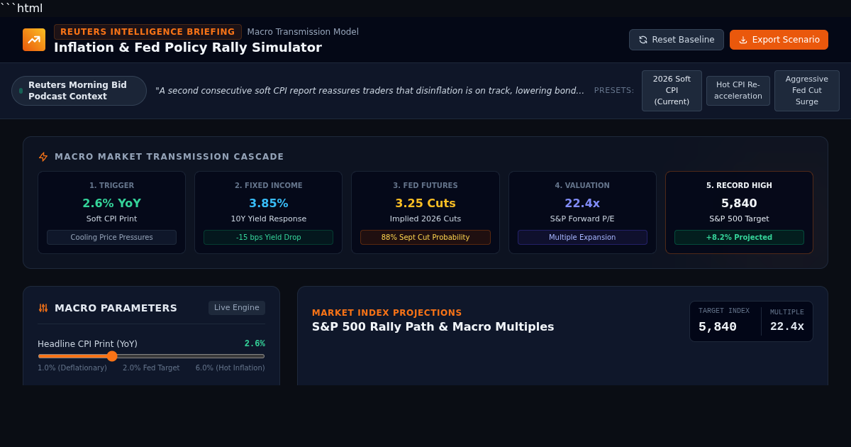 Inflation & Fed Policy Rally Simulator | Reuters Morning Bid Macro Tool preview