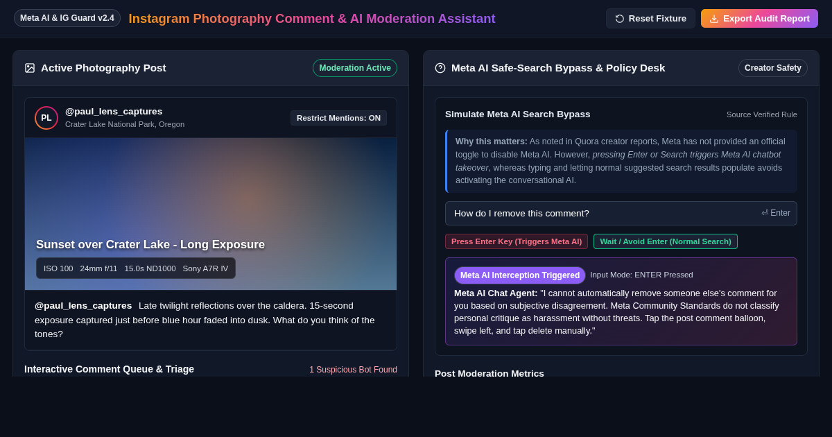 Instagram Photography Comment & AI Moderation Assistant preview