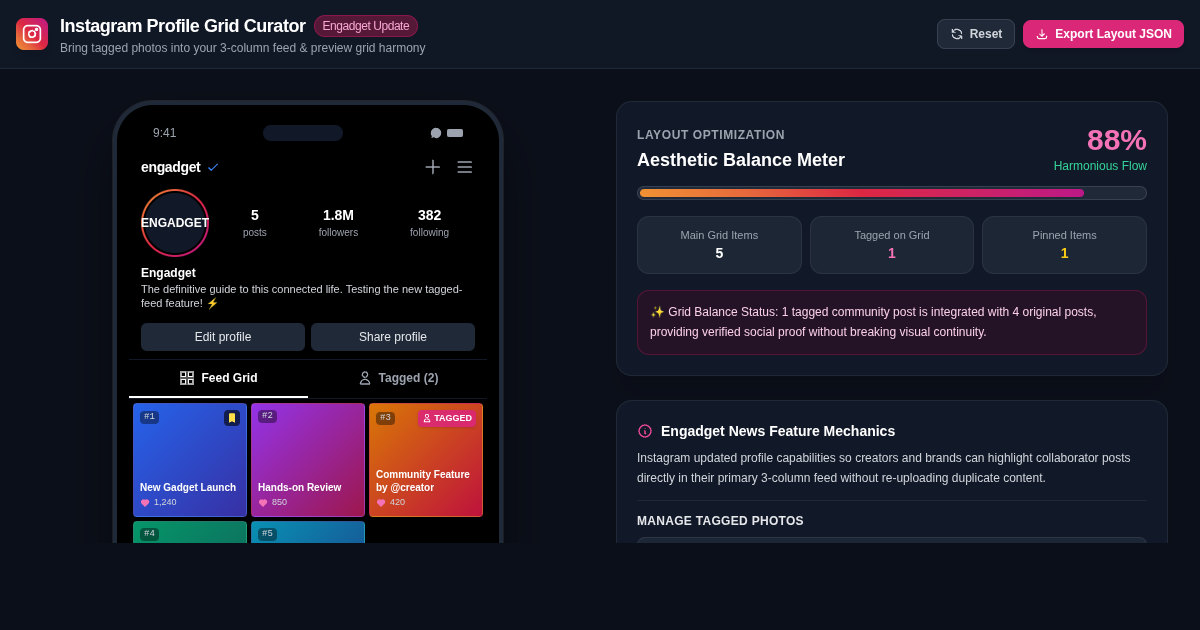 Instagram Profile Grid Curator | Engadget Tagged Feed Simulator preview