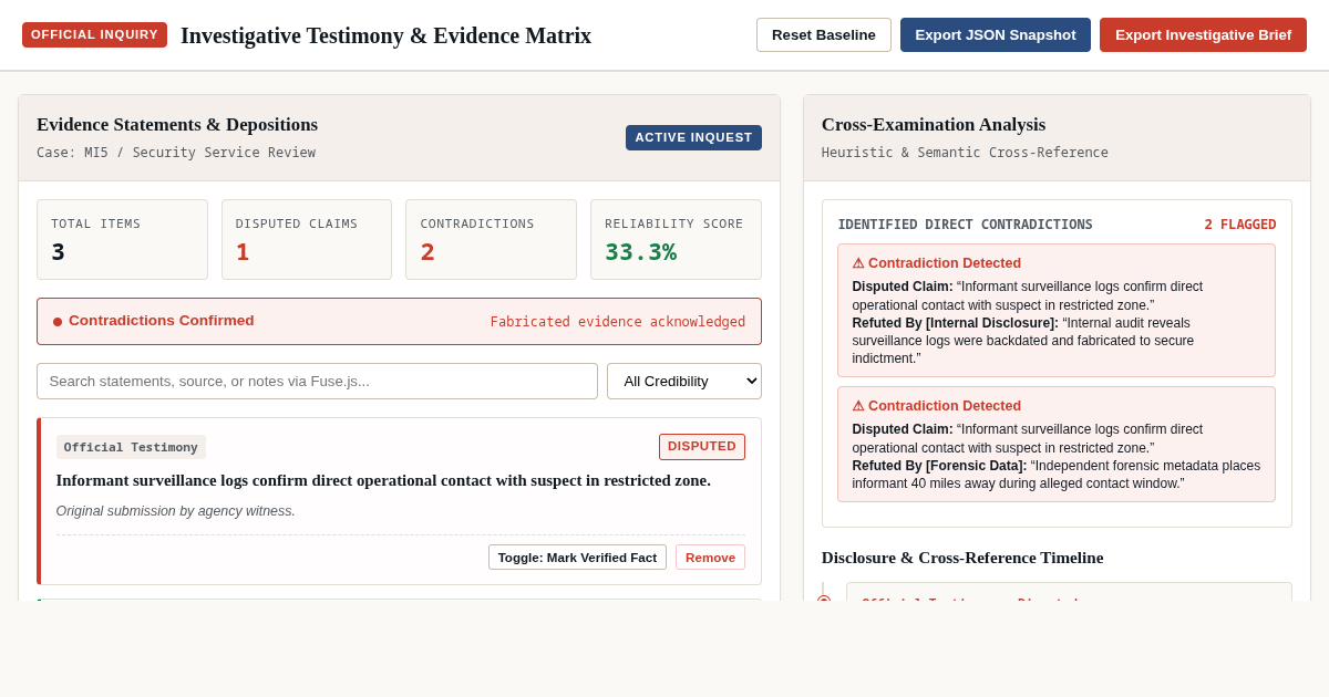 Investigative Case Evidence & Testimony Verification Workspace preview