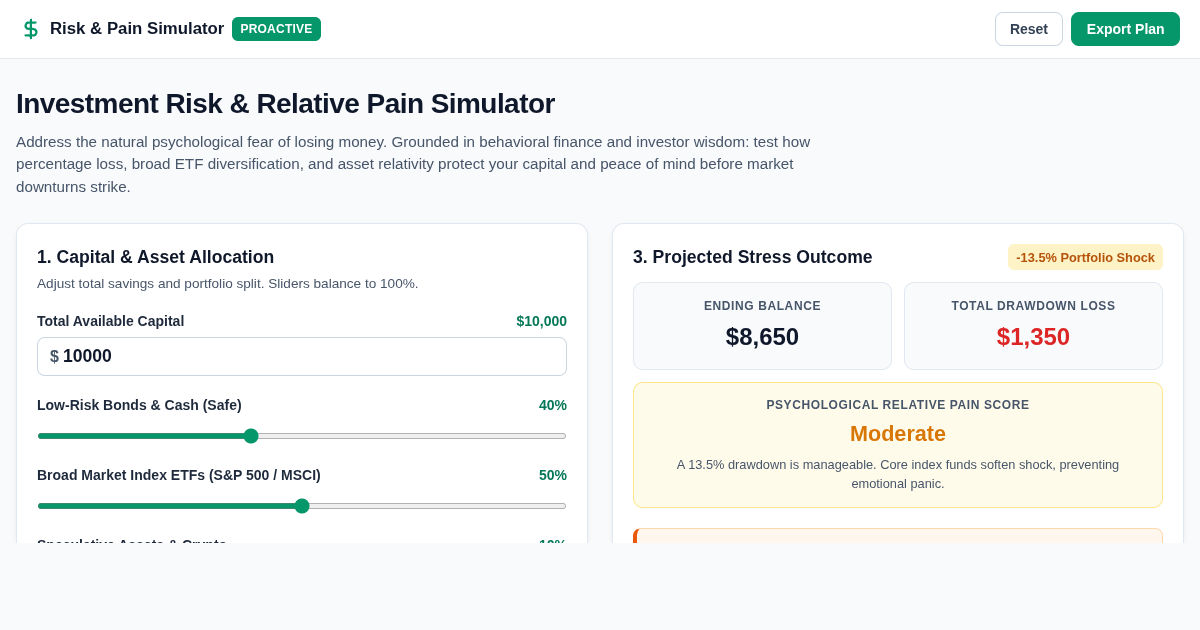 Investment Risk & Relative Pain Simulator | Behavioral Finance Workbench preview