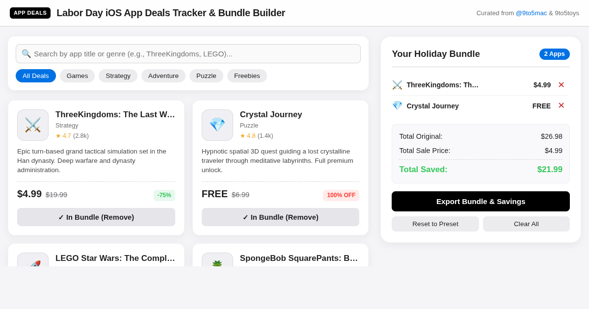 Labor Day iOS App Deals Tracker & Bundle Builder preview