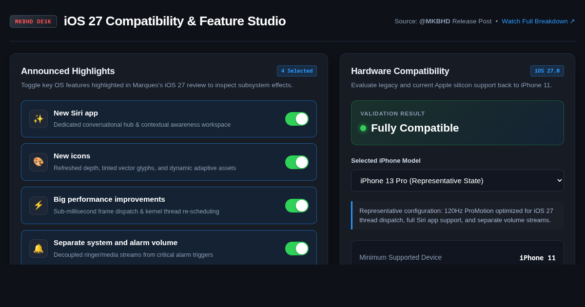 iOS 27 Compatibility & Feature Studio preview