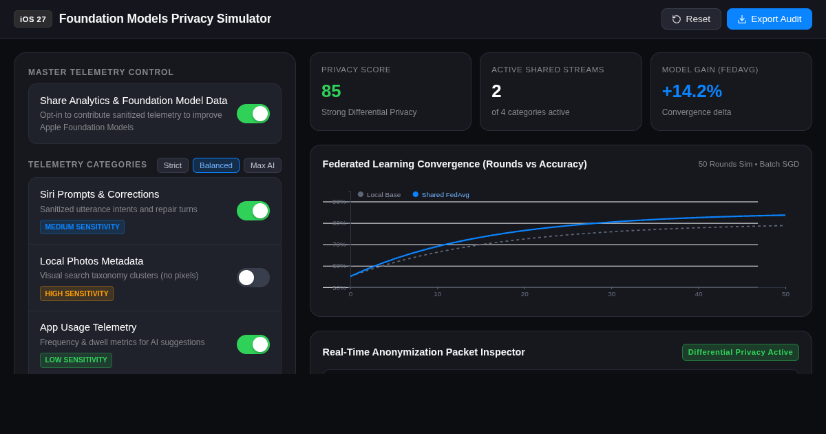 iOS Foundation Models Privacy Data Sharing Simulator preview