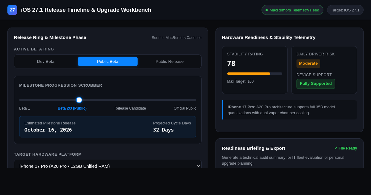 iOS Feature Release Timeline & Upgrade Decision Workbench preview