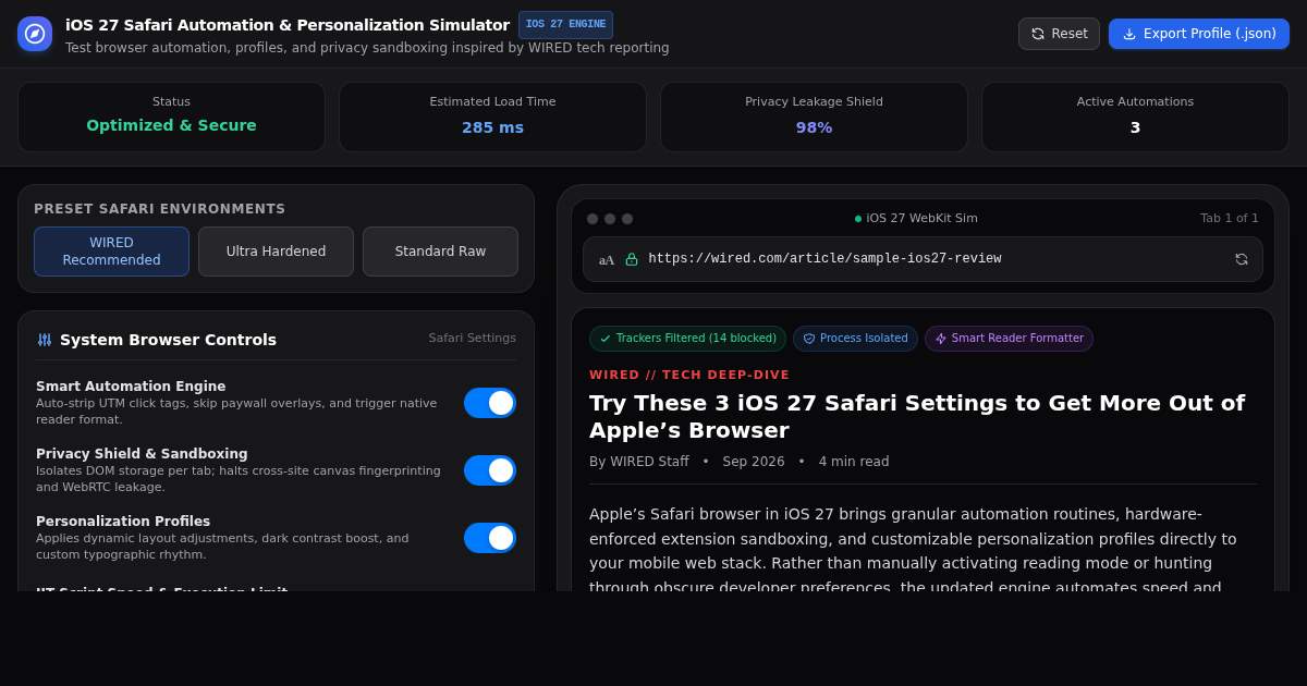iOS 27 Safari Automation & Personalization Simulator preview