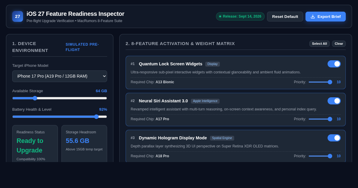 iOS 27 Feature Readiness Inspector & Upgrade Planner preview