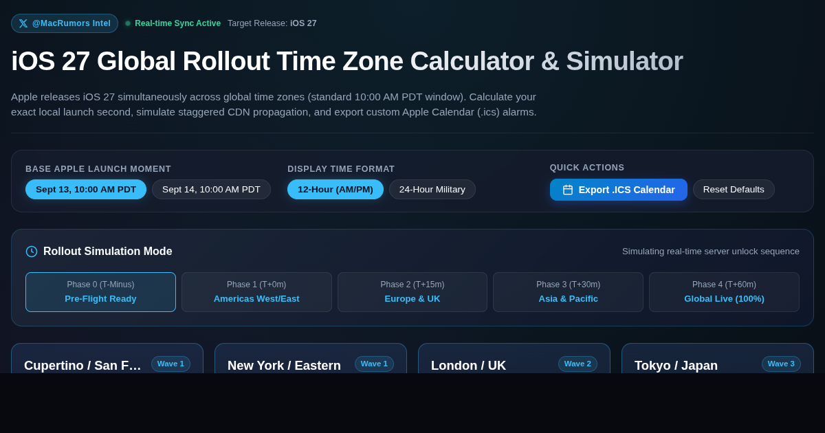 iOS 27 Global Rollout Time Zone Calculator & Simulator preview