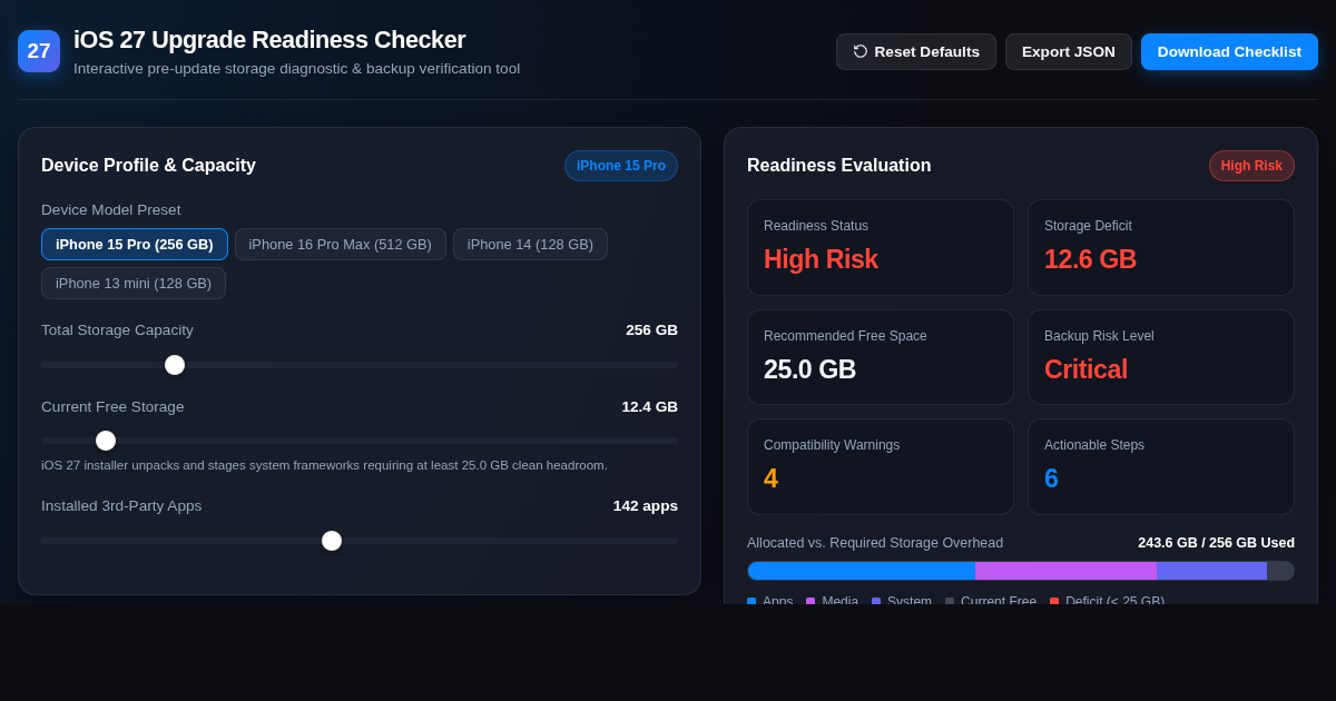 iOS 27 Upgrade Readiness Checker & Storage Simulator preview