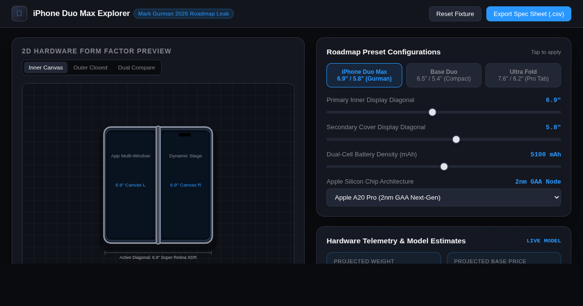 iPhone Duo Max Specs Explorer & Hardware Roadmap Simulator preview