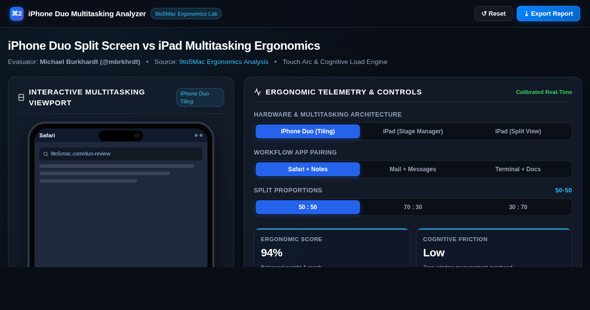 iPhone Duo Split Screen vs iPad Multitasking Ergonomics Analyzer preview