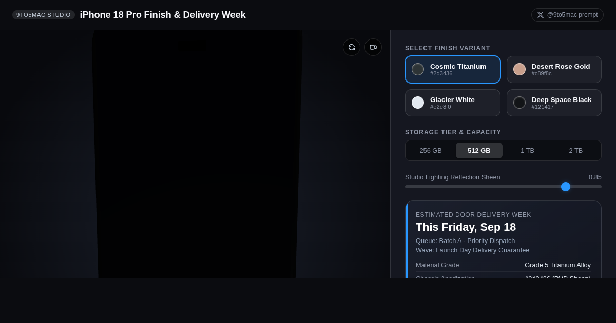 iPhone 18 Pro Color Delivery & Finish Configurator preview