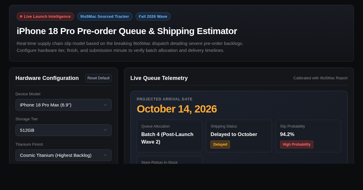 iPhone 18 Pro Pre-order Queue & Shipping Estimator preview