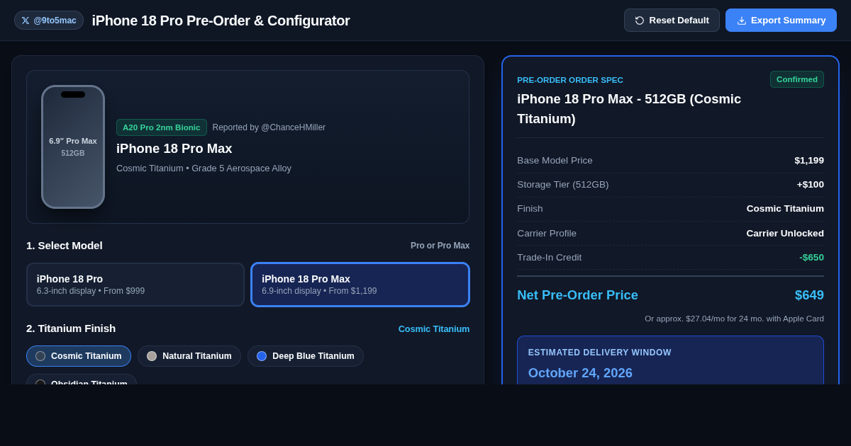 iPhone 18 Pro Pre-Order & Configurator Workbench preview