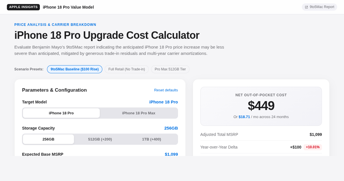 iPhone 18 Pro Price & Value Delta Calculator preview