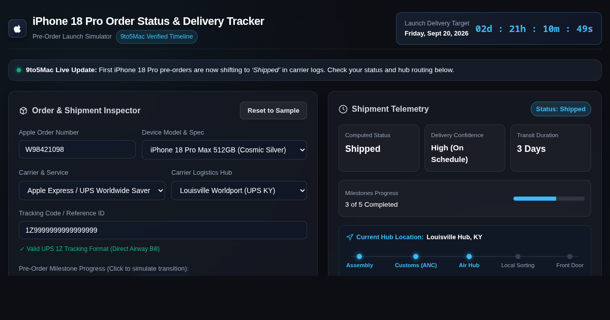 iPhone 18 Pro Order Status & Delivery Tracker preview