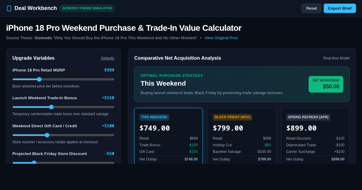 iPhone 18 Pro Weekend Deal & Depreciation Simulator preview