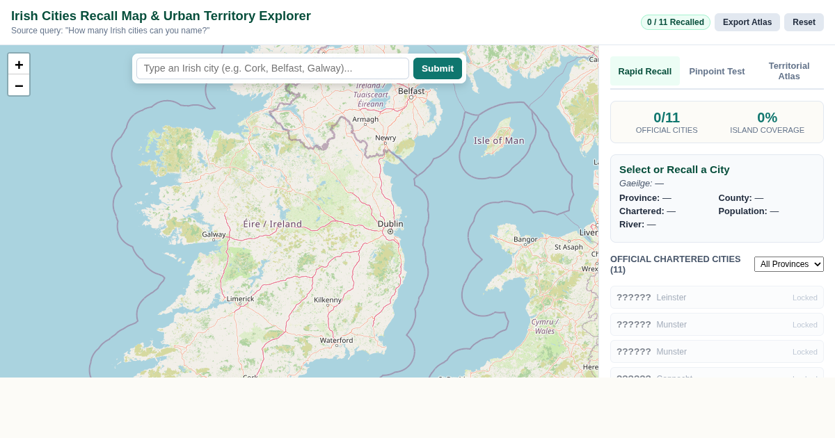 Irish Cities Recall Map & Urban Territory Explorer preview