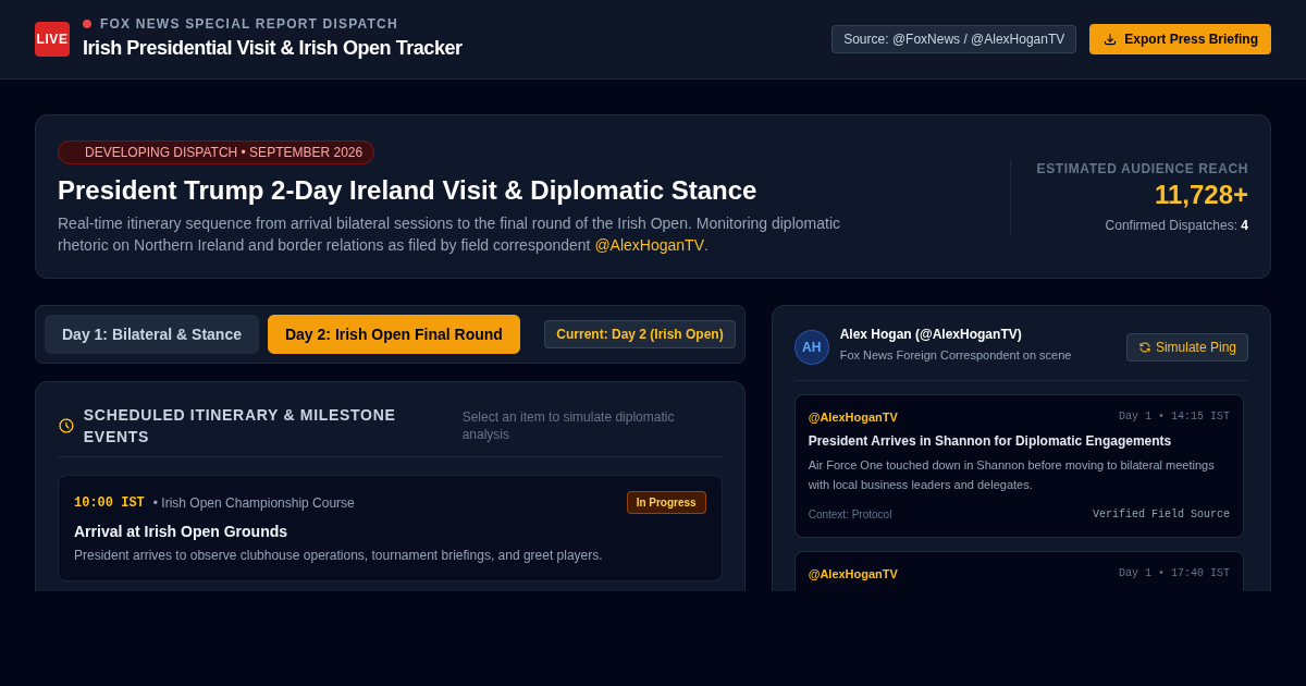 Irish Presidential Visit & Irish Open Itinerary Tracker preview