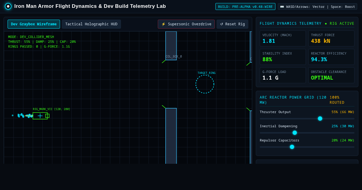 Iron Man Armor Flight Dynamics & Dev Build Telemetry Lab preview