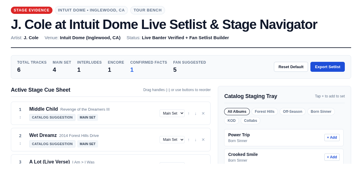 J. Cole at Intuit Dome Live Setlist & Stage Navigator preview