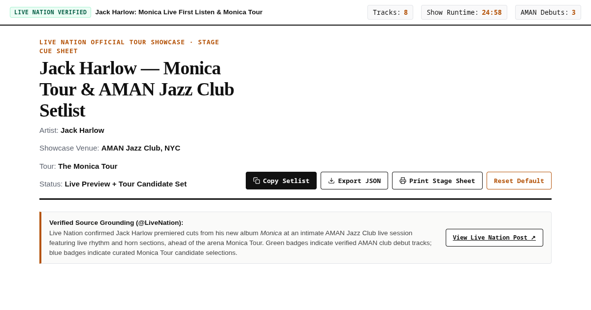 Jack Harlow Monica Tour & AMAN Jazz Club Setlist Curator preview