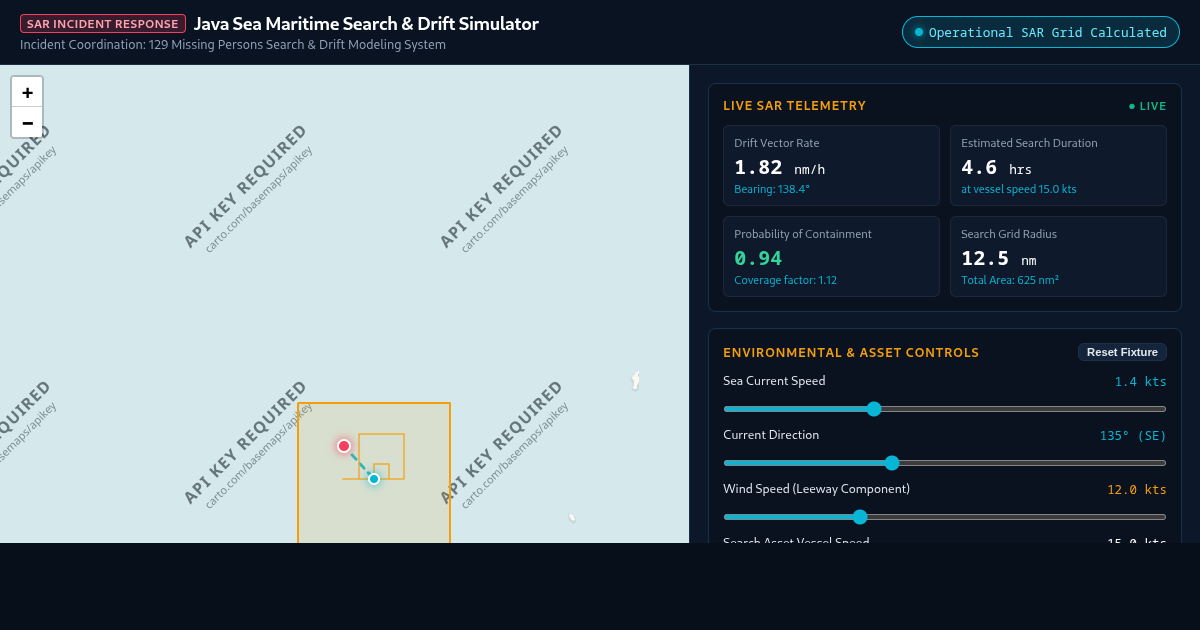 Java Sea Maritime Search and Rescue Radius & Drift Simulator preview