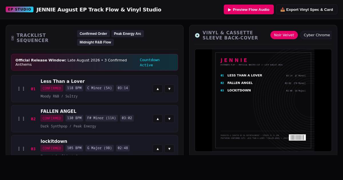 JENNIE EP Track Flow & Release Studio preview
