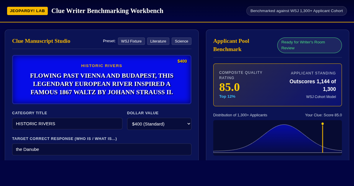 Jeopardy! Clue Writer Skill Benchmarking Workbench preview