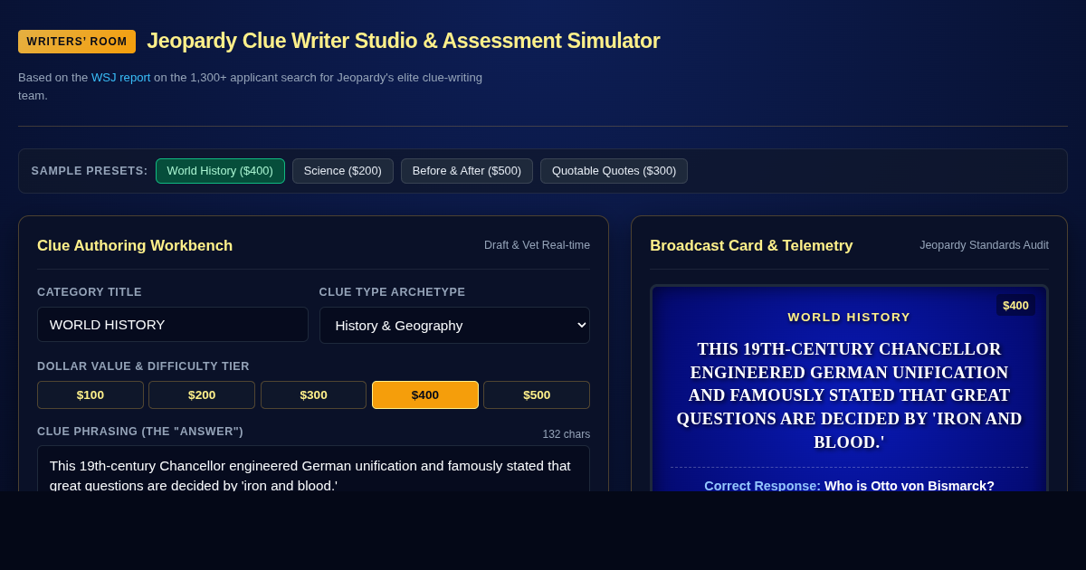 Jeopardy Clue Writer Studio and Assessment Simulator preview